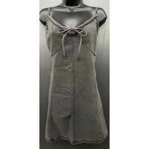 Hollister Dress XXL Tall Gray Denim Mini Babydoll Bow Adjustable Prep Dark Fairy